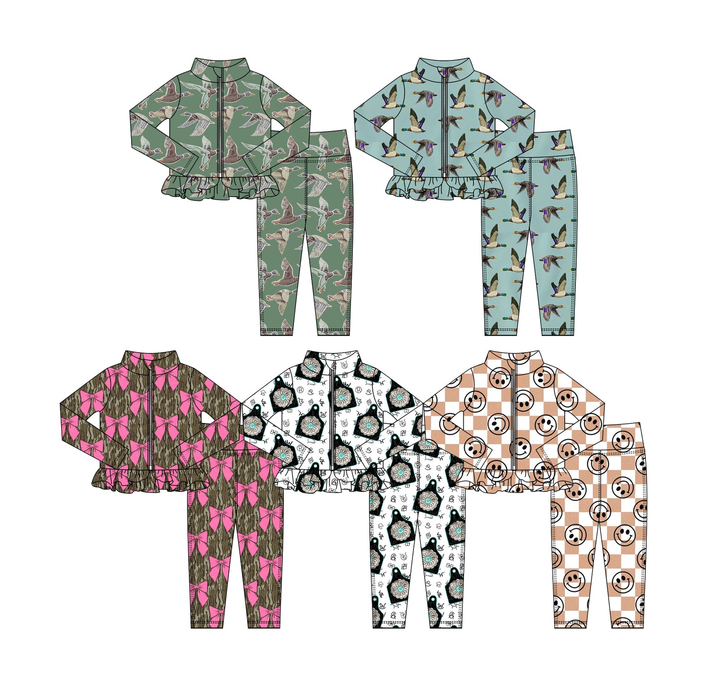 25.10.14 custom each style moq 5 eta 6-8week Sibling Sisters baby girl long sleeve pants sets 5 match family design