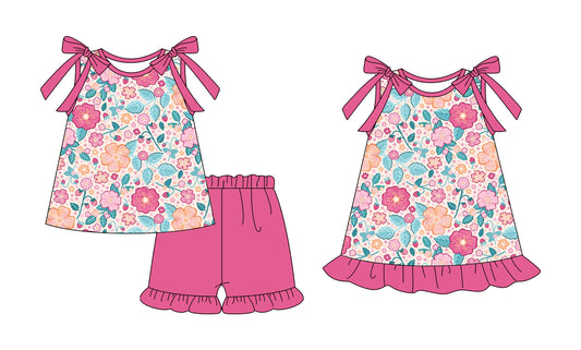 25.12.13 custom each style moq 5 eta 6-8week Sibling Sister floral baby short sleeve shorts sets and dress match design