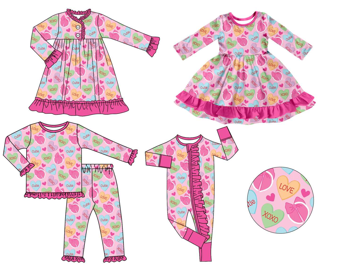 25.12.16 custom each style moq 5 eta 6-8week Sibling Sister valentine baby long sleeve pants sets and romper and dress 2 match design