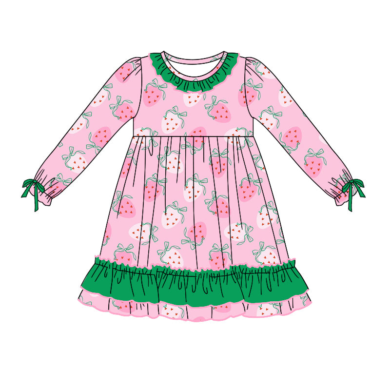 8.1 custom each style moq 5eta 4-6week Sibling Sister strawberry pink baby girls sets and dress and rompers match family design