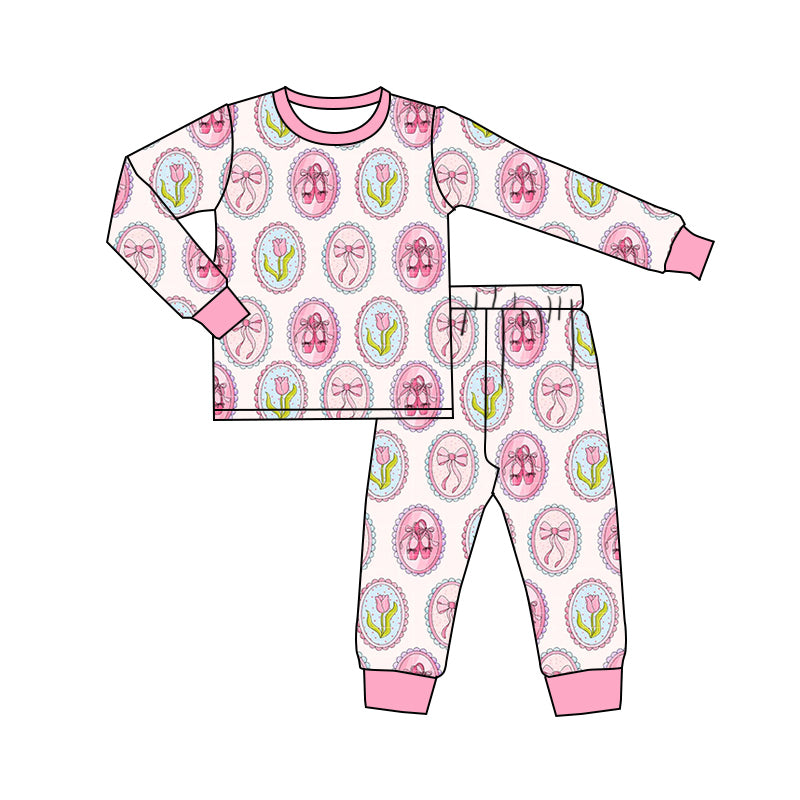 10.24 custom each style moq 5eta 4-6week Sibling ballet shoes bow floral pink baby girls sets and rompers match family design