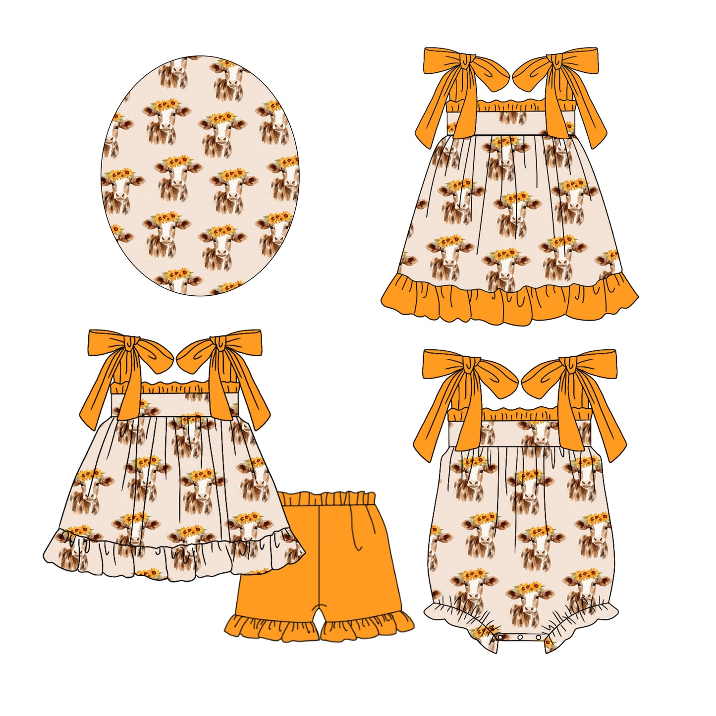 11.23 custom each style moq 5eta 4-6week Sibling Sister cow baby girl short sleeve shorts sets and dress and rompers match family design