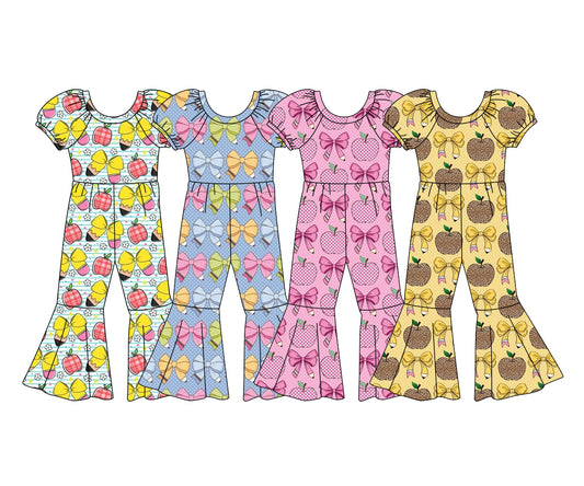 25.12.30 custom each style moq 5 eta 6-8week Sibling Sisters bow baby girl clothes short sleeve jumpsuits 4 match family design