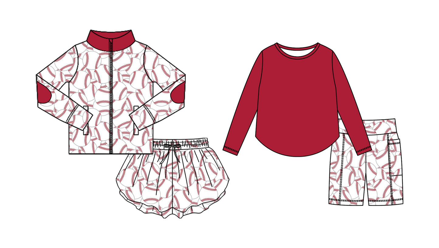25.8.30 custom each style moq 5eta 4-6week Sibling Sisters baseball baby girl long sleeve shorts sets and skirts sets match family design