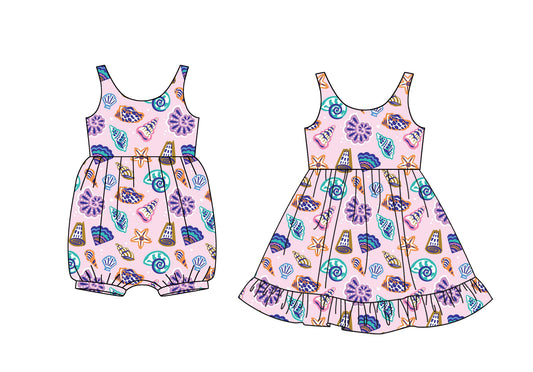 3.12 custom each style moq 5eta 4-6week Sibling Sisters baby girl short sleeve dress and rompers match family design