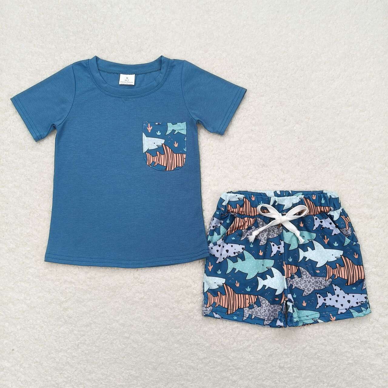 RTSBSSO0830Shark Pocket Blue Short Sleeve Shorts Set