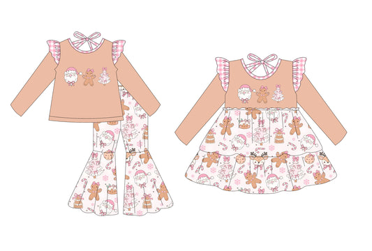25.6.24 custom each style moq 5eta 4-6week Sibling Sisters Christmas bow baby girl long sleeve pants sets and dress match family design
