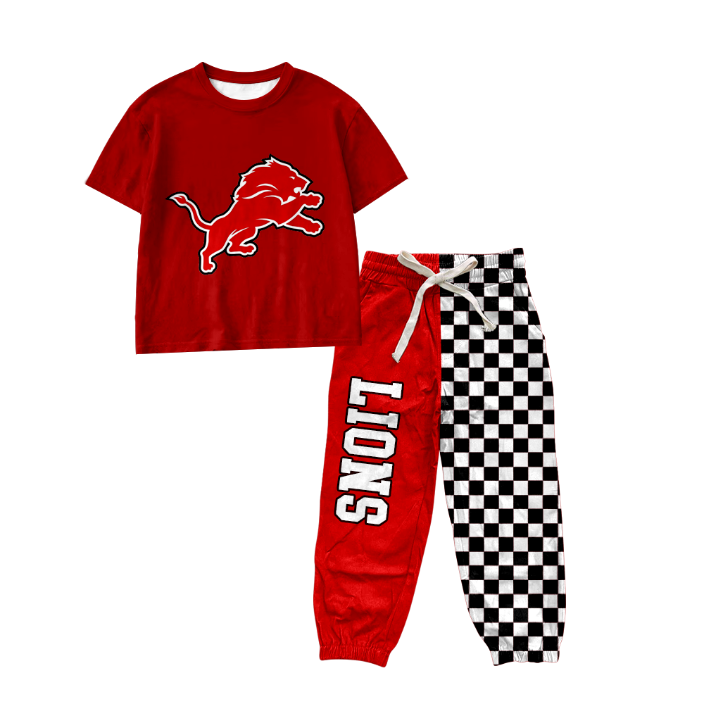custom moq 5 mix size MSD071108 Baby Kids Short Sleeve Shirt Plaid Patchwork Long Pants Team Set