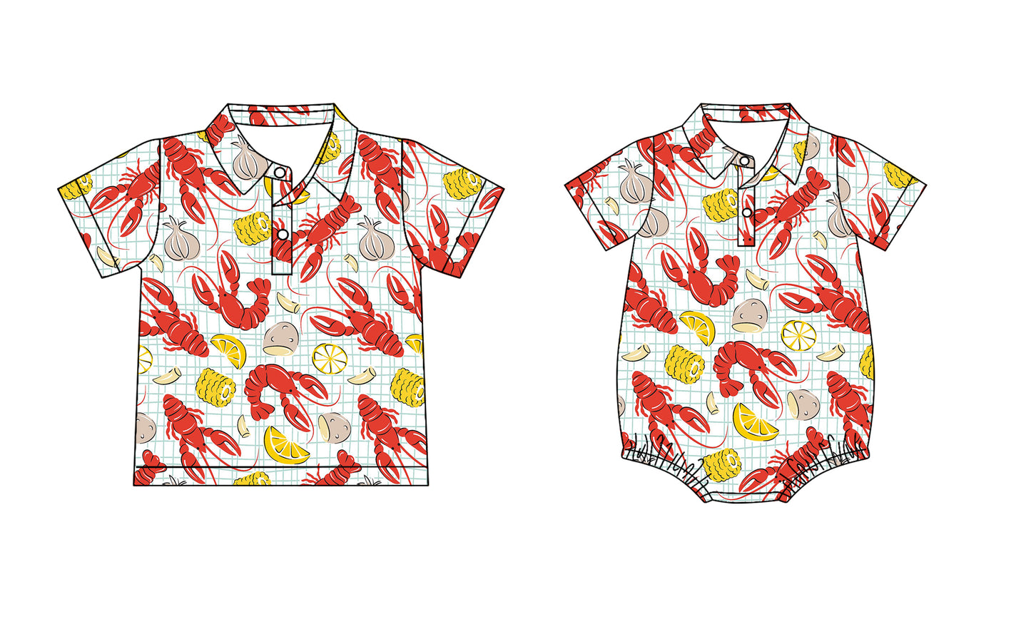 25.12.29 custom each style moq 5 eta 6-8 week Sibling Sister lobster baby boy short sleeve rompers and top match family design