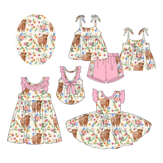 2.20 custom each style moq 5eta 4-6week Sibling Sister alpine floral baby girl short sleeve shorts sets and dress and dress 2 match design