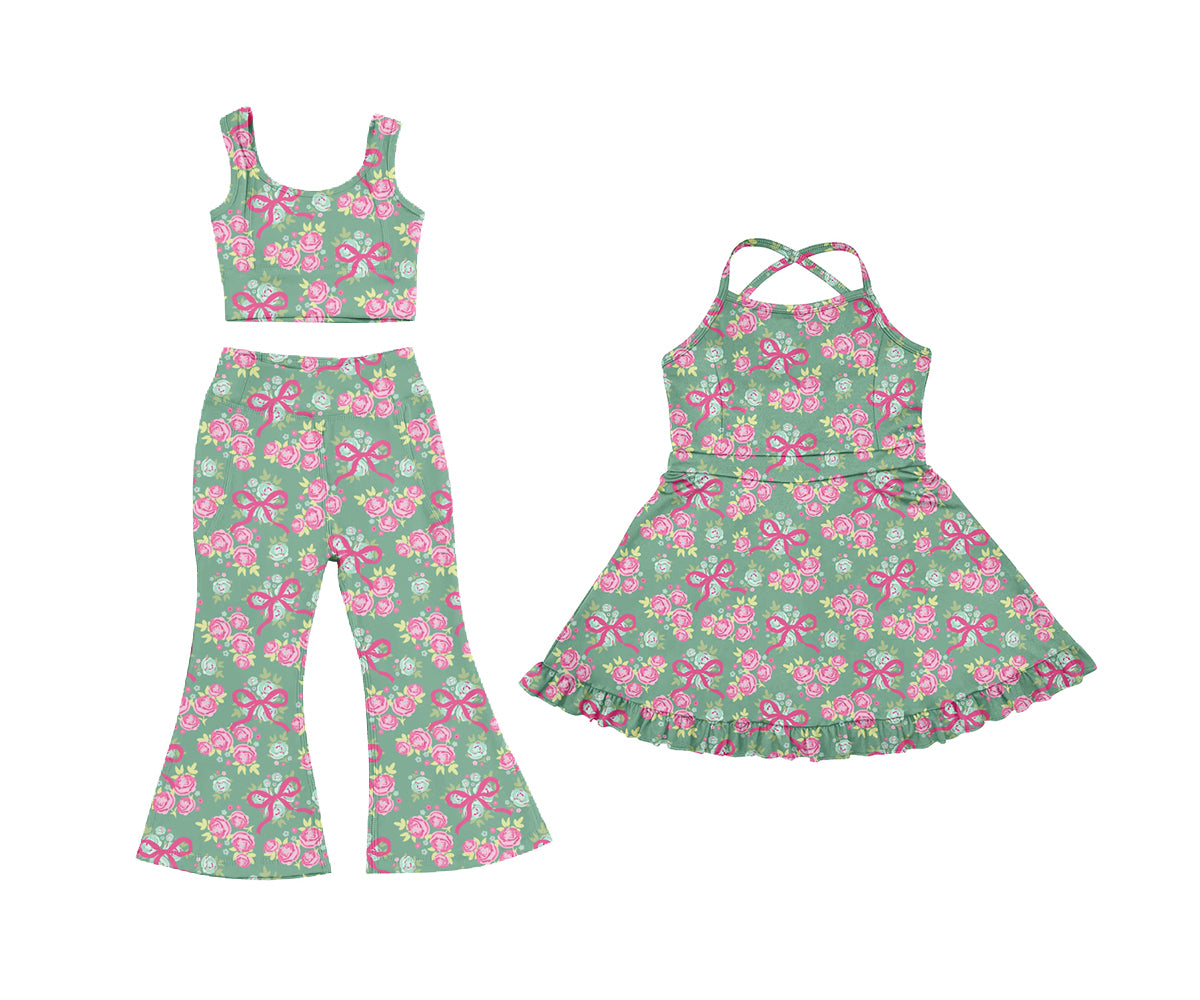 25.5.23 custom each style moq 5eta 4-6week Sibling Sister bow floral baby girl pants sets and dress match family design