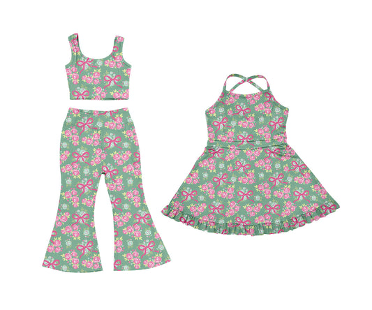 25.5.23 custom each style moq 5eta 4-6week Sibling Sister bow floral baby girl pants sets and dress match family design
