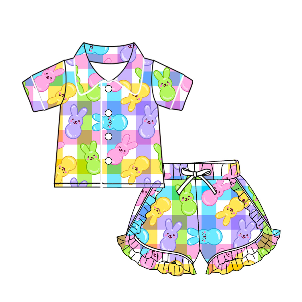 10.22 custom each style moq 5eta 4-6week baby kids clothes easter colorful bunny short sleeve shorts pajamas sets