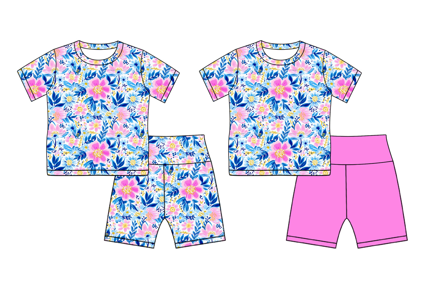 2.18 custom each style moq 5eta 4-6week Sibling Sister floral baby girls short sleeve shorts sets and set 6 match design
