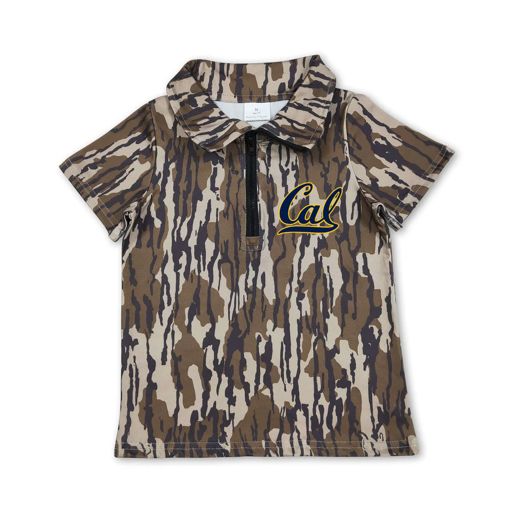 Custom moq 5 mix size milk silk summer teams Toddler Boys Short Sleeve Olive Camo Zipper Pullovers Top