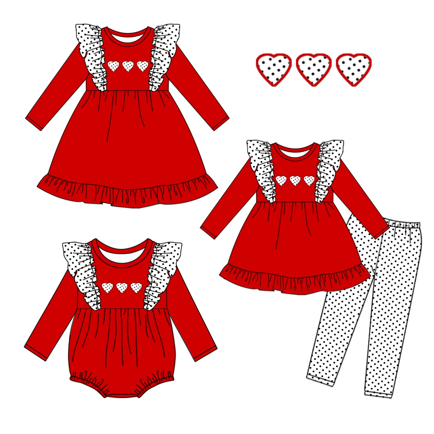 11.1 custom each style moq 5eta 4-6week Sibling Sister love red baby girl sets and dress and rompers match family design
