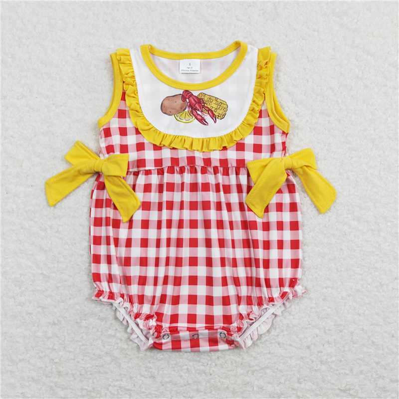 Baby Kids Potato Lemon Peanut Corn prints yellow Sibling Rompers Clothes Set
