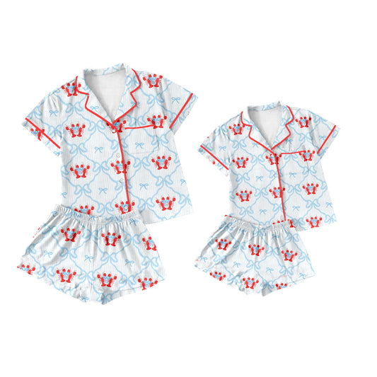 25.10.2 custom each style moq 5eta 4-6week Sibling Sister crab bow baby short sleeve shorts sets and adult set match design