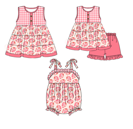 11.18 custom each style moq 5eta 4-6week Sibling Sister rugby baby girl short sleeve shorts sets and dress and rompers match family design
