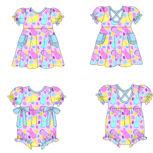 25.10.11 custom each style moq 5 eta 6-8week Sibling Sisters bunny baby girl short sleeve dress and romper match family design
