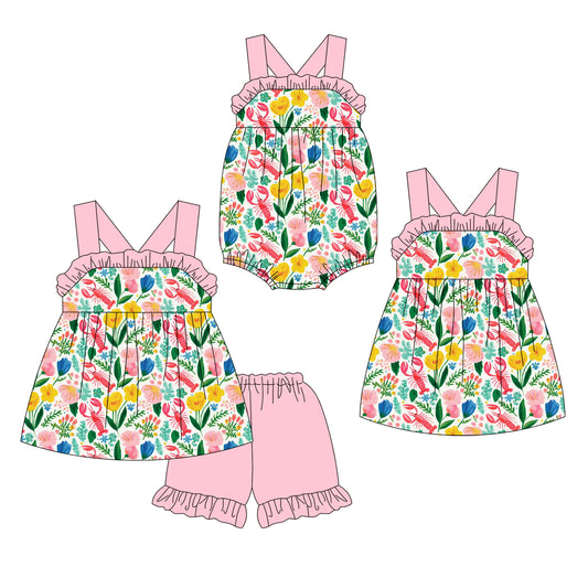 3.14 Custom moq 5 mix size Sibling Baby Girl's Sleeveless Top And Pink Shorts Set Cute Romper Dress for Summer