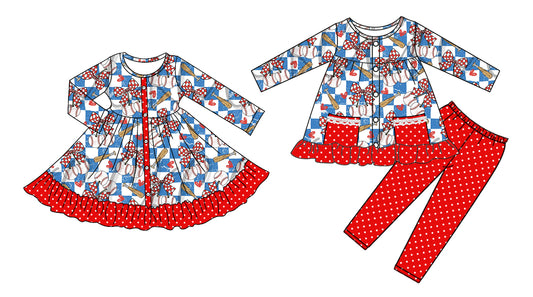 25.8.26 custom each style moq 5eta 4-6week Sibling Sisters baseball bow baby girl long sleeve pants sets and dress match family design