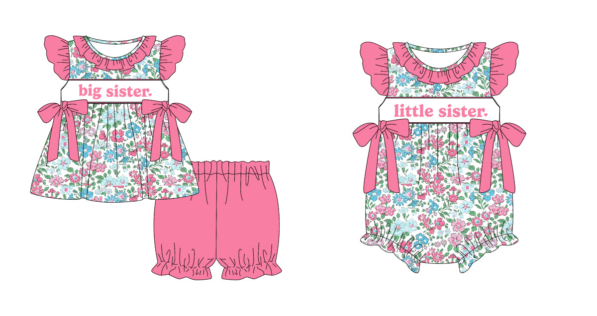12.27 custom each style moq 5eta 4-6week Sibling Sister big sister baby girl short sleeve shorts sets and rompers match design