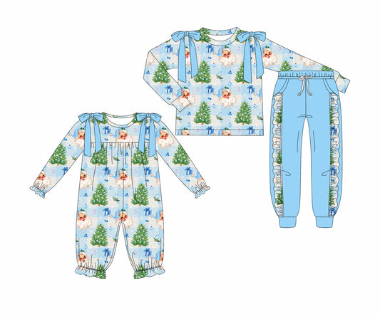 25.7.1 custom each style moq 5eta 4-6week Sibling Sisters Christmas blue baby girl long sleeve pants sets and rompers match family design