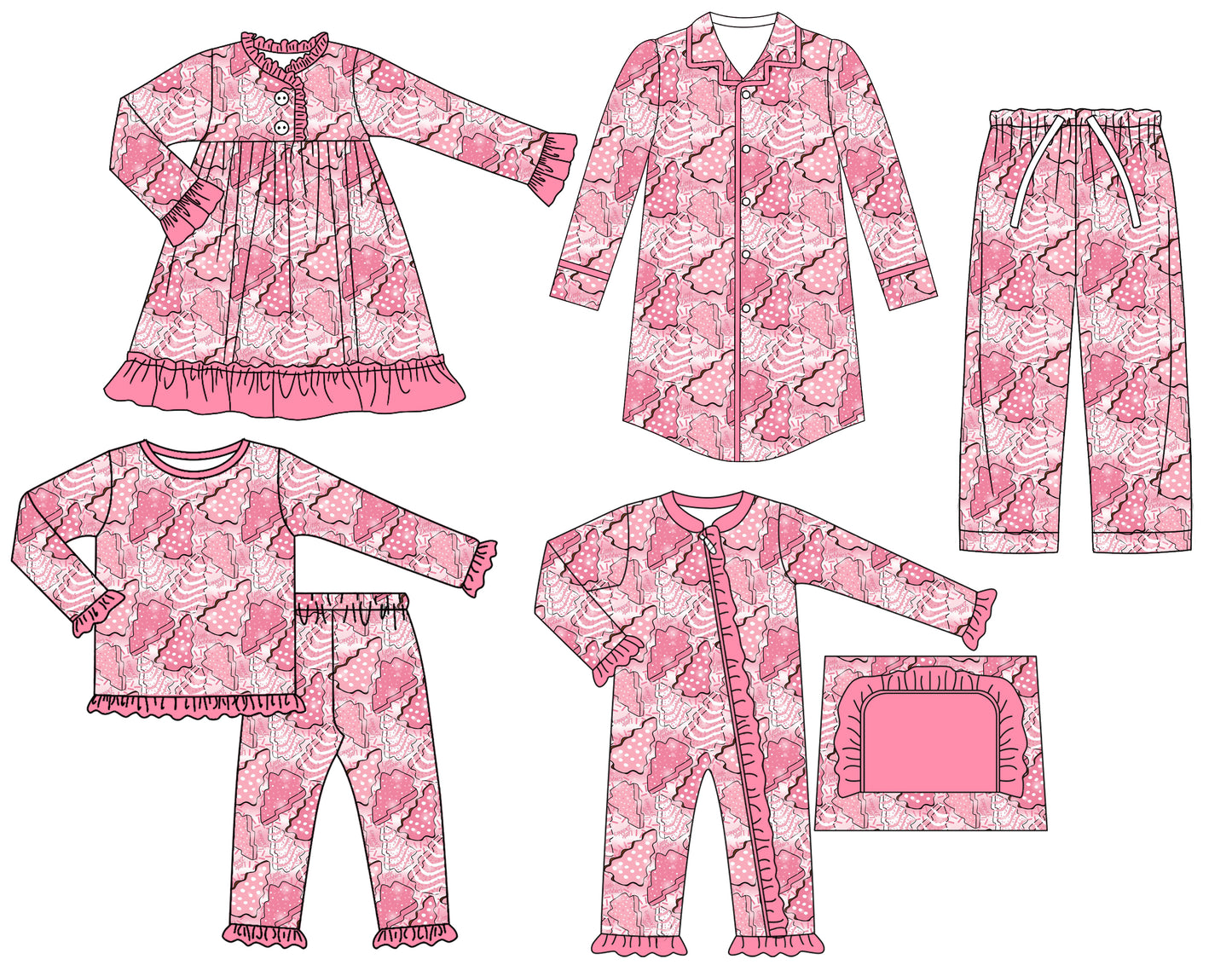 25.6.25 custom each style moq 5eta 4-6week Sibling Sisters Christmas pink baby girl long sleeve pants sets and adult top and adult pants and romper and dress match family design