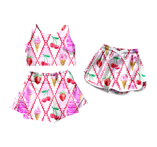 4.16 custom each style moq 5eta 4-6week Sibling Sister ice cream cherry baby girls clothes Short sleeve yoga dress and shorts match family design