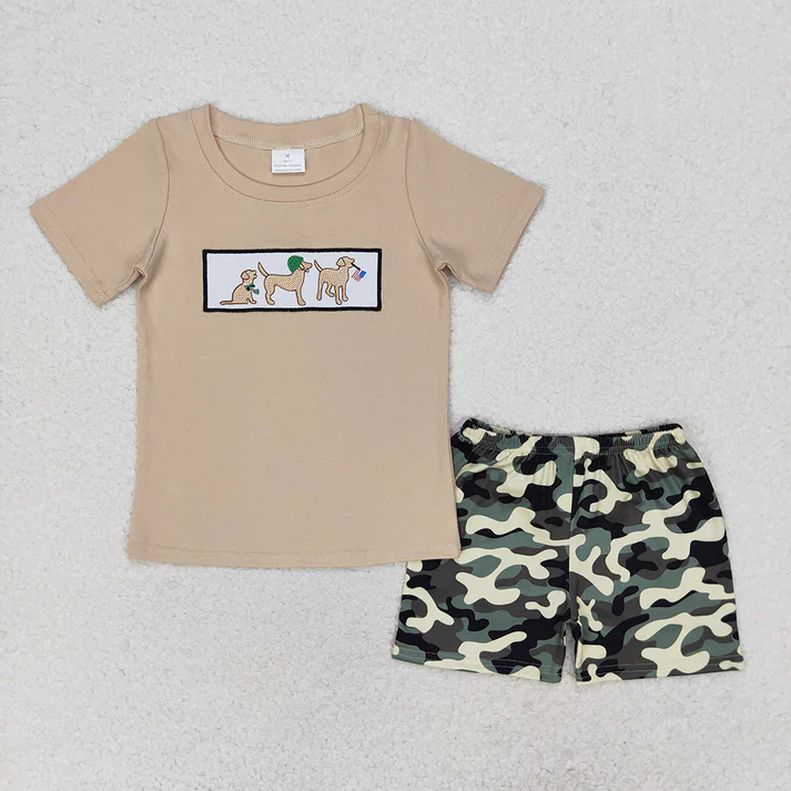 RTS NO MOQ baby boy Clothes 4th of july embroidery short sleeve shorts Sets