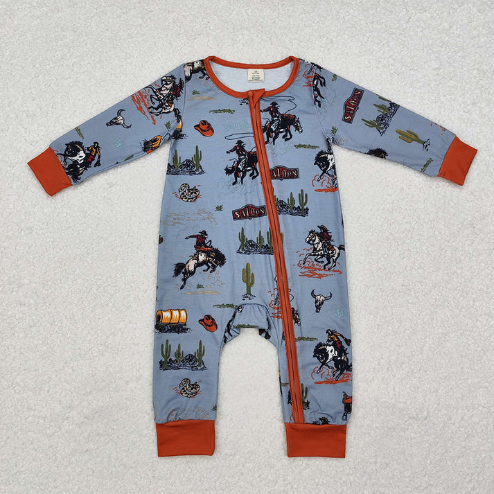 RTS NO MOQ  Baby Infant Boys Girls Western Bamboo Zip Rompers