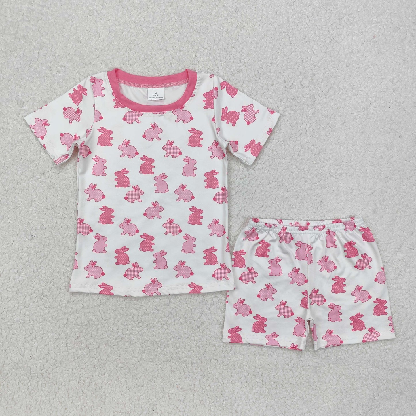 RTS NO MOQ ETA 5/7days Arrived GSSO1700 Easter plaid polka dot bunny pink and white short-sleeved shorts pajama set