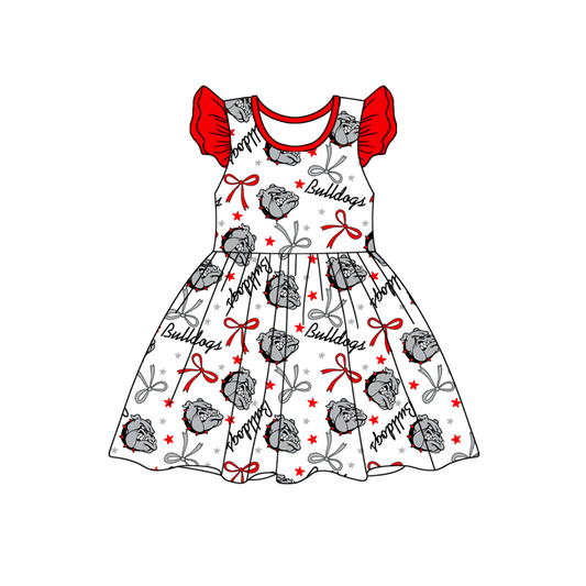 custom moq 3 eta 6-7weeks baby girls clothes bow red flying Sleeves Dress