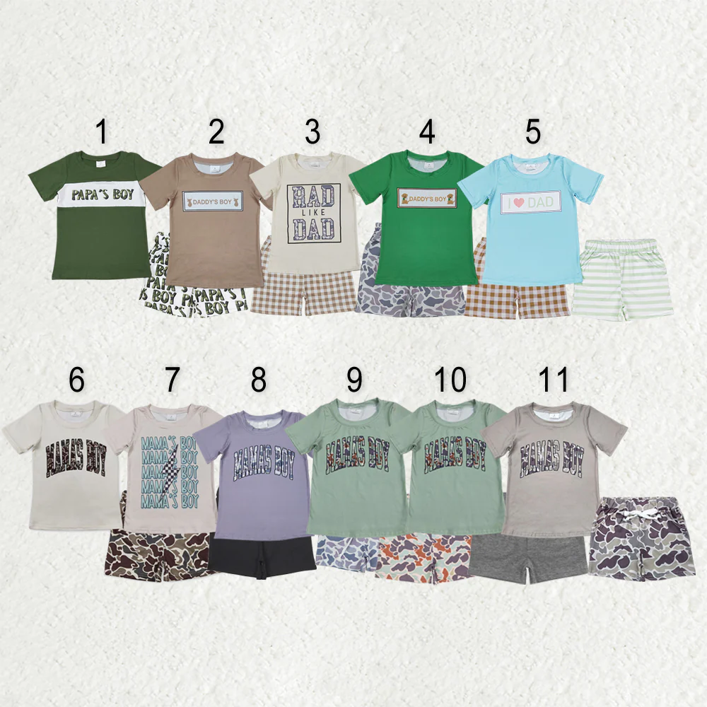 RTS NO MOQ Sibling Baby boy clothes MAMA camouflage Short Sleeve shorts Suits