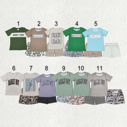 RTS NO MOQ Sibling Baby boy clothes MAMA camouflage Short Sleeve shorts Suits