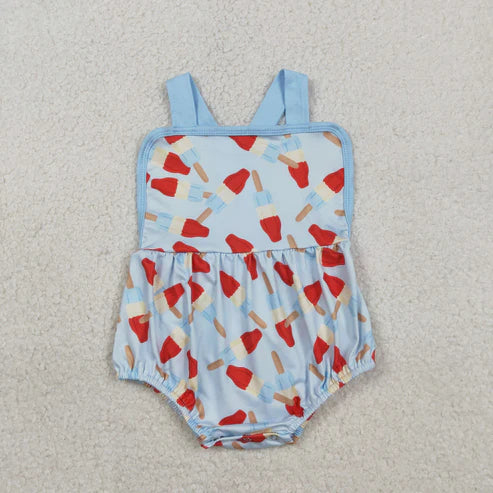 RTS NO MOQ Sibling Baby Boys 4th of July Clothes Set Popsicle Shirt Top with Pockets Short Strap Rompers Outfit