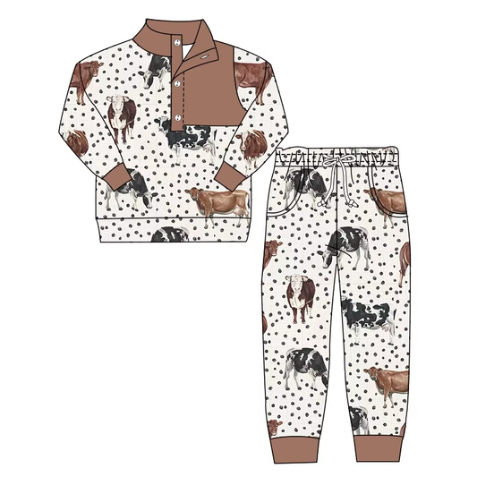 Custom moq 5 mix size milk silk summer baby boy clothes cow horse long sleeve pants sets-25.8.15