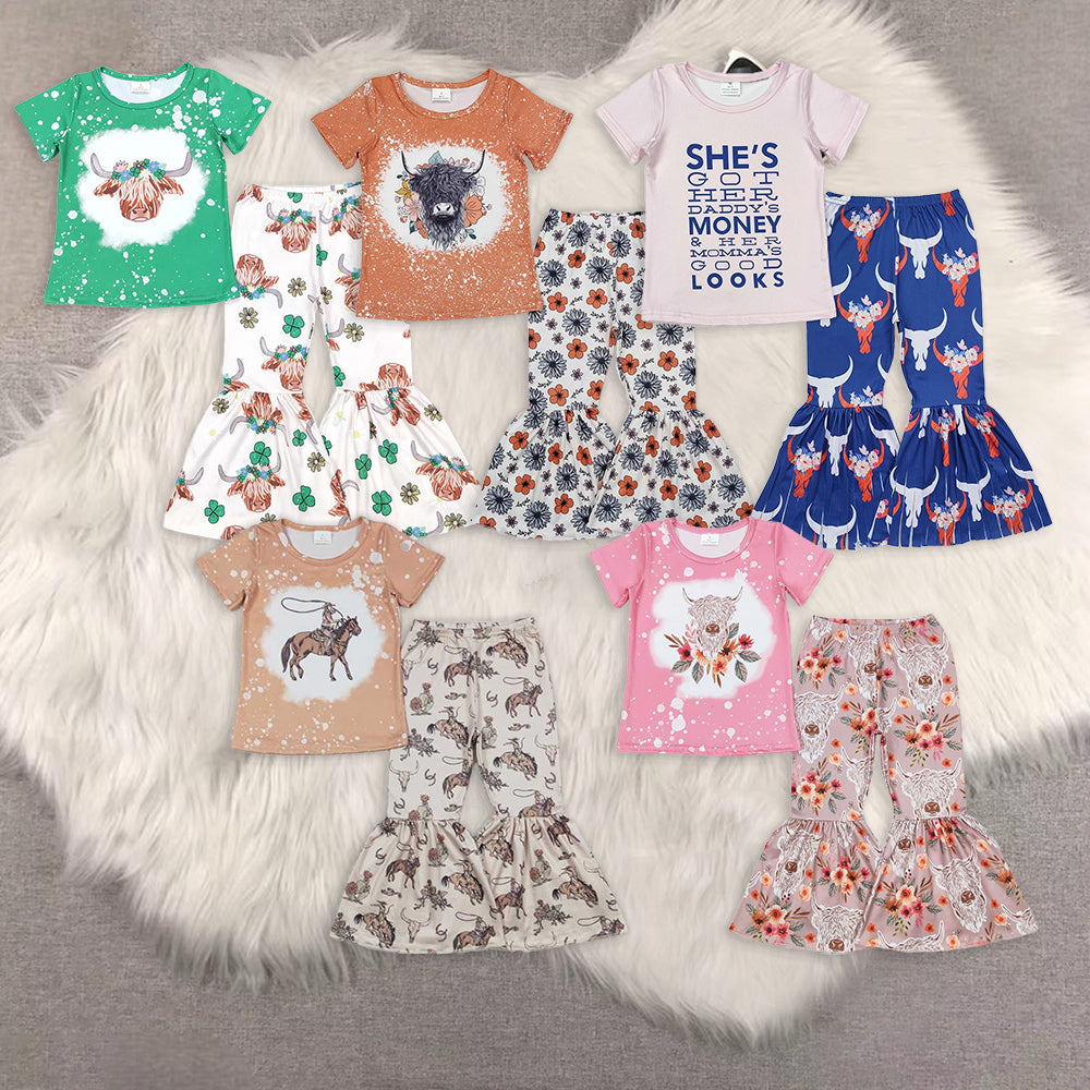 RTS NO MOQ Girls short sleeve pants Sets
