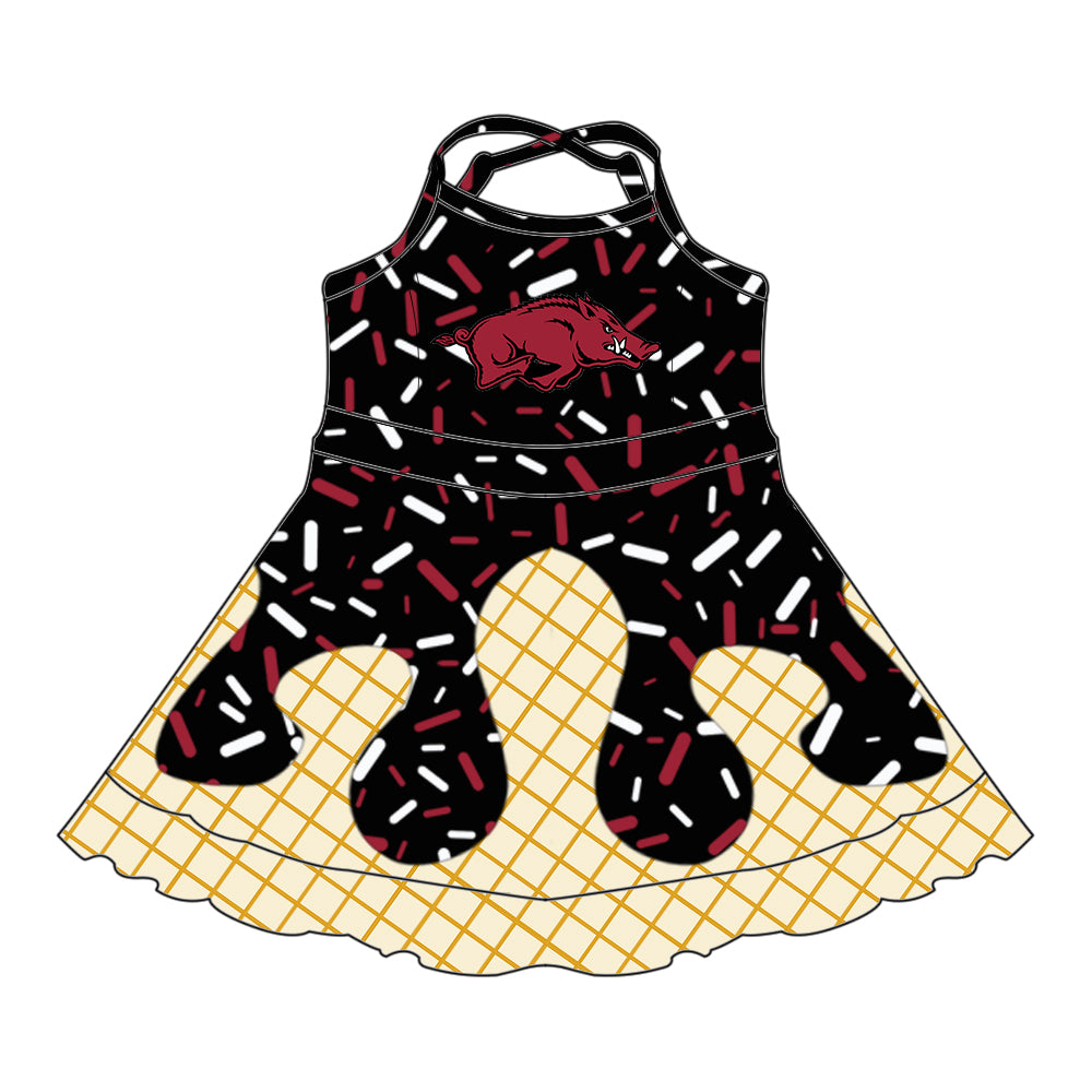 Custom summer teams baby girls clothes team black hooded long sleeve tops and short sleeve top and dress and pants and shorts-25.5.27