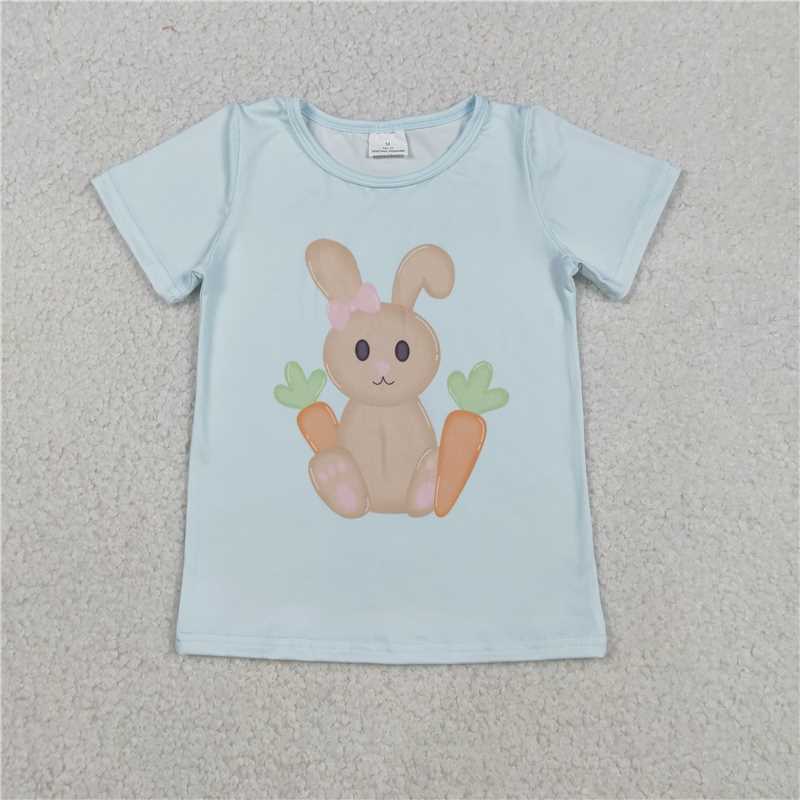 SALES NEW Baby Girls Easter T-shirt Short Sleeve Rabbits Carrots Design Top Spring Summer Casual Kids Fashion Clothing
