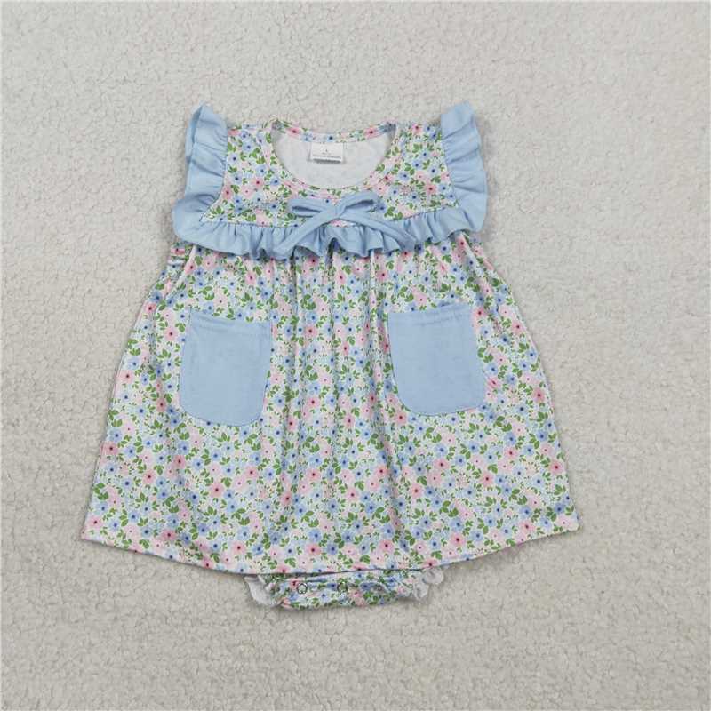 RTS NO MOQ Sibling Baby Boys Blue Short Sleeve Shirt Top with Checked Pockets Matching Shorts Outfit Set Rompers for Infants