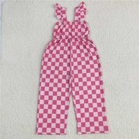 RTS NO MOQ Sibling Baby Girls Flutter Sleeves Pink Plaid Bell Jumpsuits