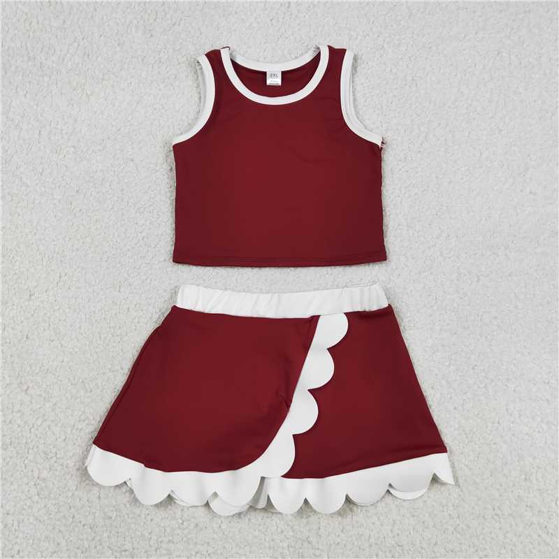 RTS NO MOQ Sibling yoga fabric cotton Baby Girls Summer Sleeveless Top Scallop Pattern Casual Sports Outfit Set