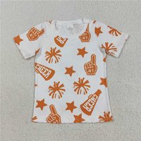 RTS NO MOQ Sibling Baby Girls  Short Sleeves Dark Red Cheer Stars Team Tee Shirts Tops