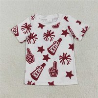 RTS NO MOQ Sibling Baby Girls  Short Sleeves Dark Red Cheer Stars Team Tee Shirts Tops