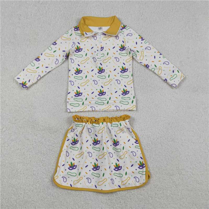 RTS NO MOQ Sibling milk silk Baby Girls Purple Long Sleeve Zip Pullovers Skirt Shorts Yoga Set