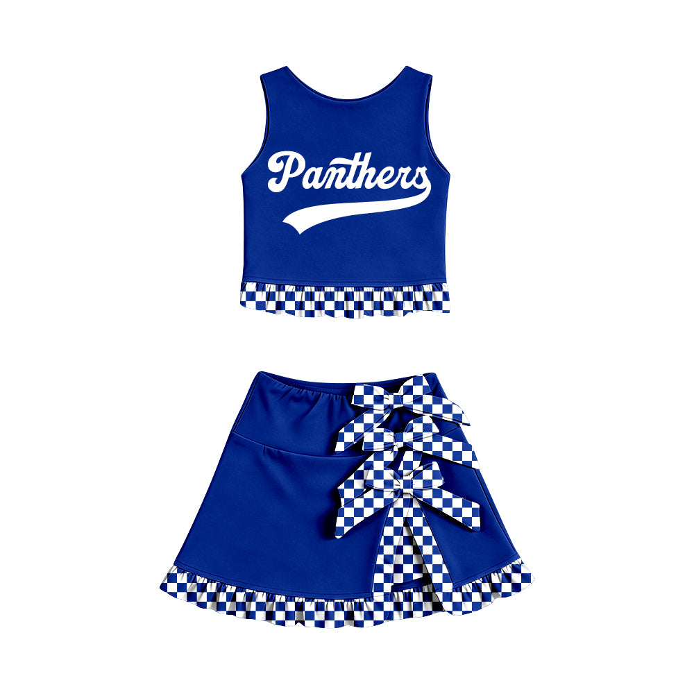 LP01 Baby Girls Blue Sleeveless Vest Top Bow Scallop Edge Skort Two Piece Yoga Active Clothes Sets