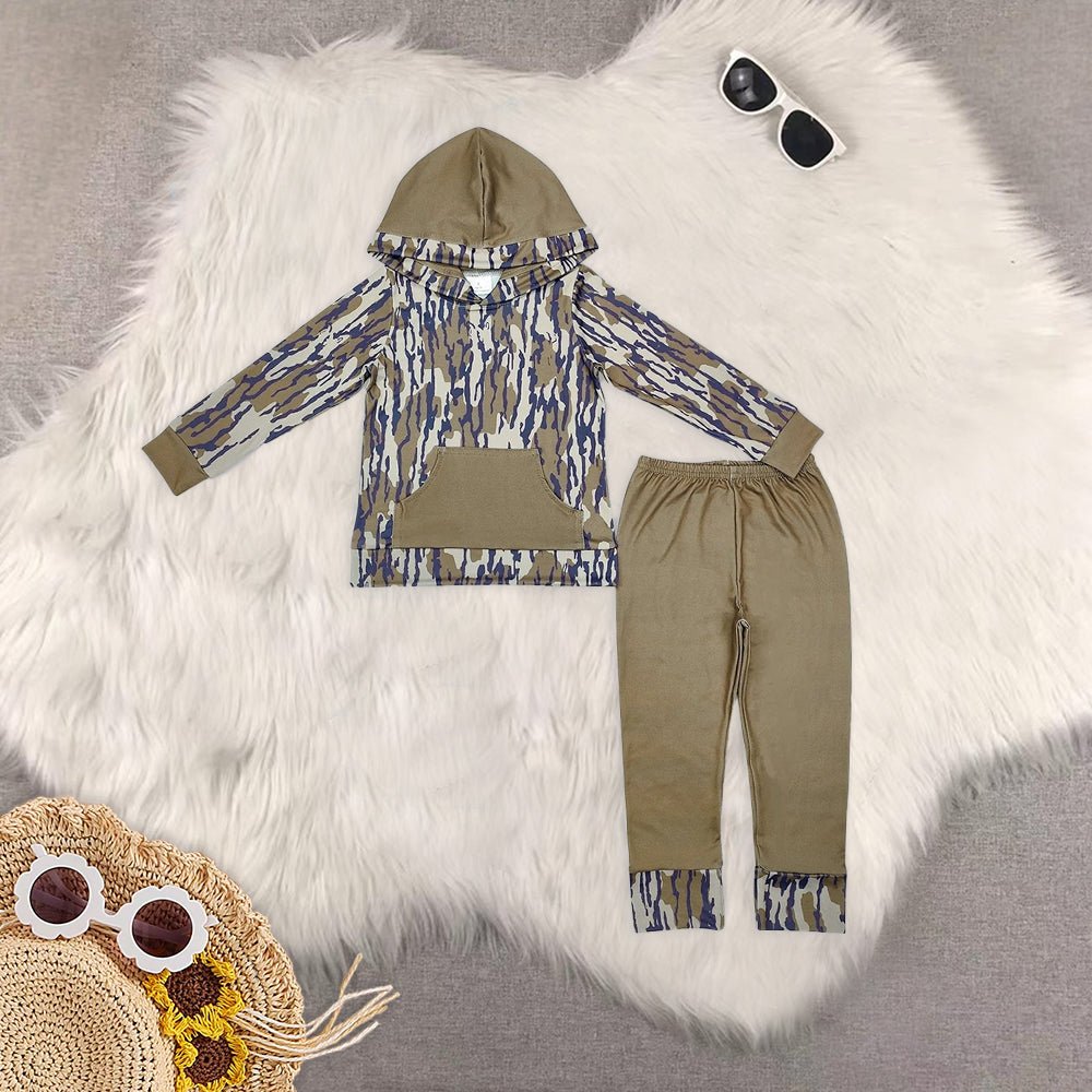 RTS NO MOQ baby boy clothes camouflage hooded long sleeve pants Sets