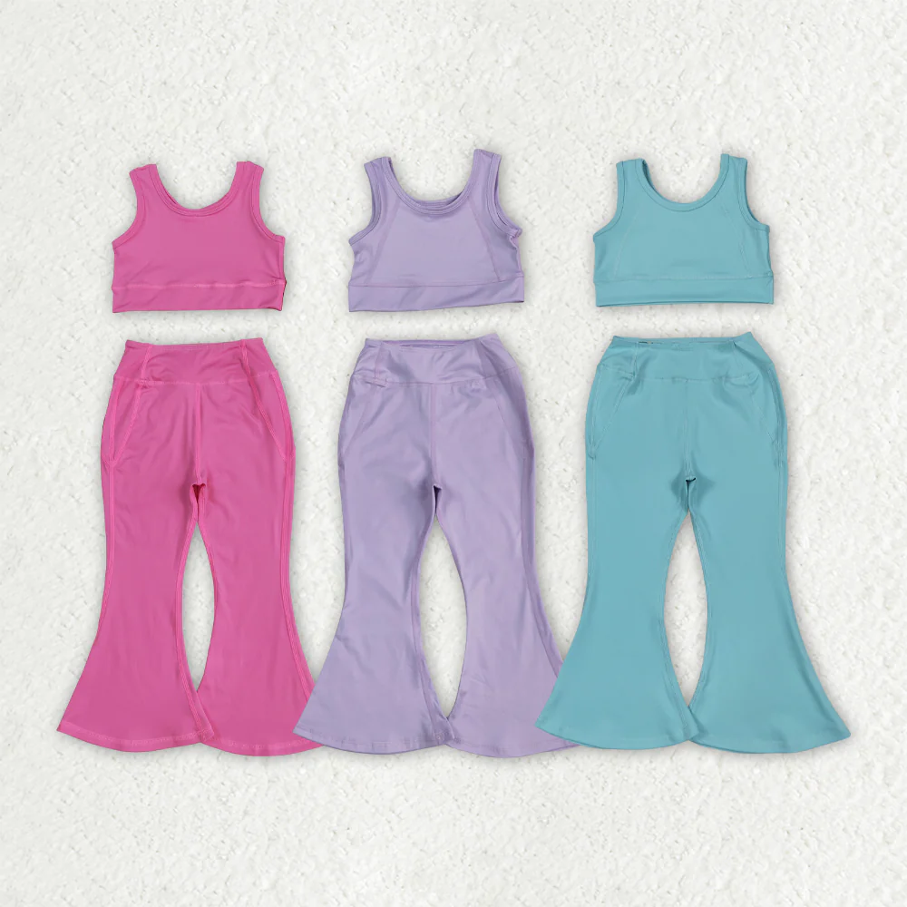 RTS NO MOQ baby girl clothes Solid red sleeveless pants yoga set